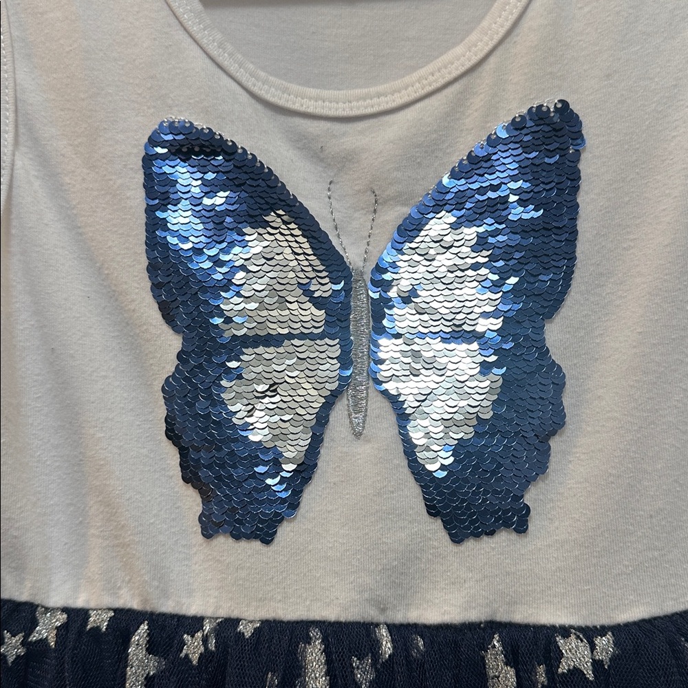 White, Navy & Silver Sequin & Tulle Butterfly π¦ Star Dress Size 4 - 5 - Picture 2 of 7